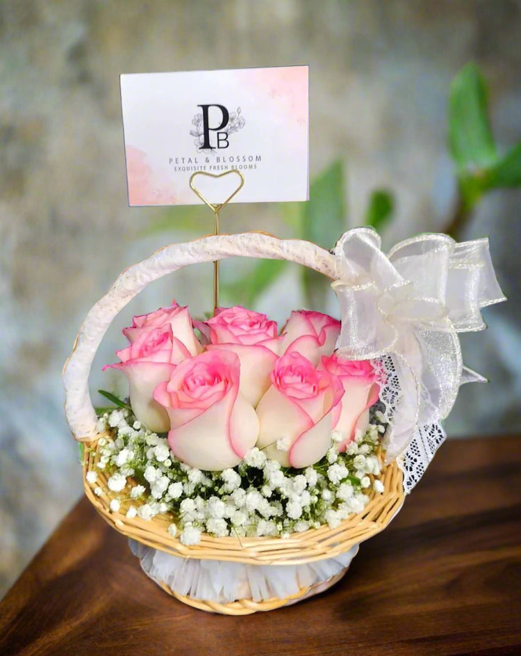 Rosy Whispers Flower Basket